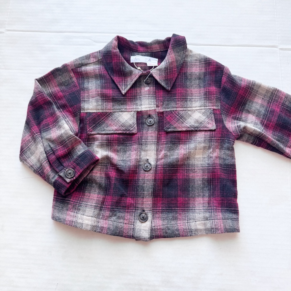 Zara Boy Plaid Over Shirt in Red NWT